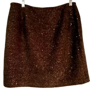 J Jill Copper & Brown Sequined Lined Short Pencil Skirt Size 6P Side Zip Soft
